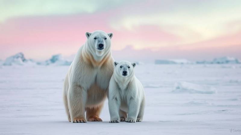 Comparison showing the size difference and weight between male and female polar bears.