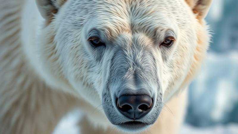 Close-up of a polar bear showcasing its fur and facial features.