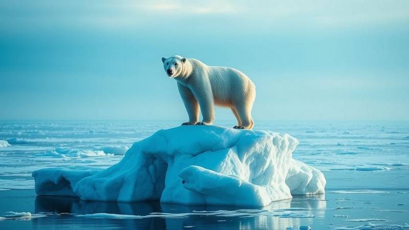 A majestic polar bear standing proudly on an ice floe in the Arctic.