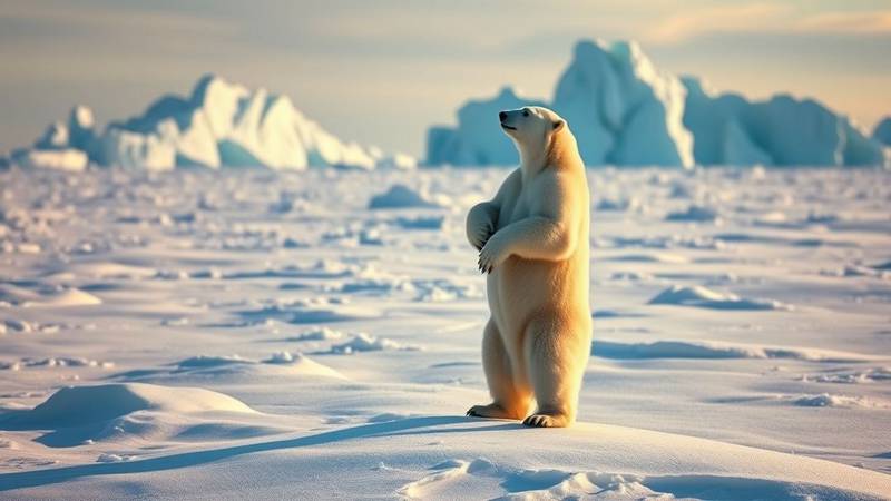 A large polar bear standing on its hind legs, showcasing its impressive height and size.