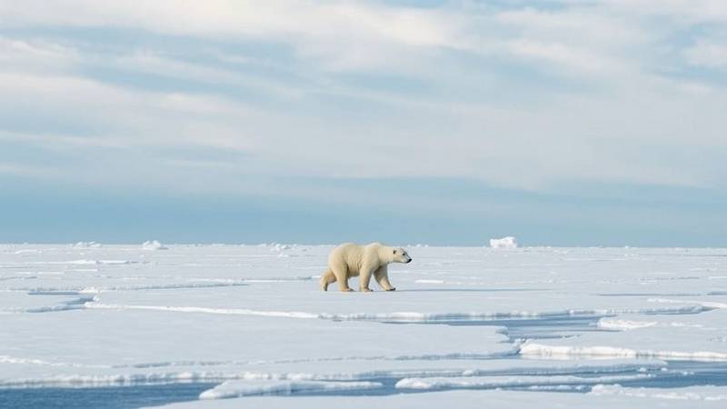 A massive polar bear walking across Arctic sea ice, showing off just how hefty these incredible animals really are.